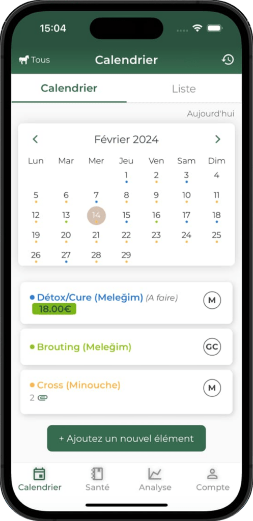 calendrier suivi santé cheval